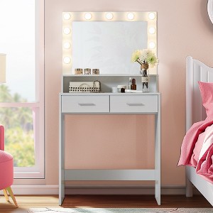 Makeup Vanity Desk, Vanity Table Set, Touch-Controlled Mirror With 3 Lighting Modes, 11 Bulbs, Retro Dressing Table With 2 Spacious Drawers - 1 of 4