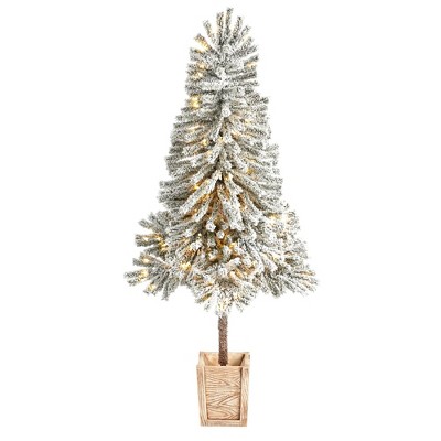 Nearly Natural 5-ft Winter Flocked Leaning Christmas Tree Pre-Lit