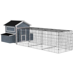 PawHut 11' x 5' x 3.5' Wooden Chicken Coop with Nesting Box, Run, Pull-out Tray, Perches for 2-4 Chickens, Duck, Dark Gray - 1 of 4