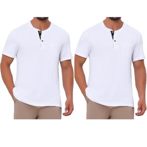 INSPIRE CHIC Men's Casual Summer Short Sleeves Button Basic Henley T-Shirts 2 Packs - 1 of 4