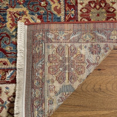 Red and Ivory Floral Synthetic Rectangular Area Rug