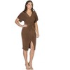 Womens Short Sleeve V-Neck Twist Front Split Hem Knee Length Dress - 24seven Comfort Apparel™ - 2 of 4