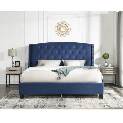3-Piece Upholstered Bedroom Set, Tufted Wingback Bed with 2 Nightstands, Nightstands with Drawers, Upholstered Bed Modern-Cuddlewood