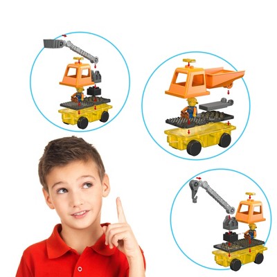 Yellow and Red Magnetic Crane and Dump Truck Set