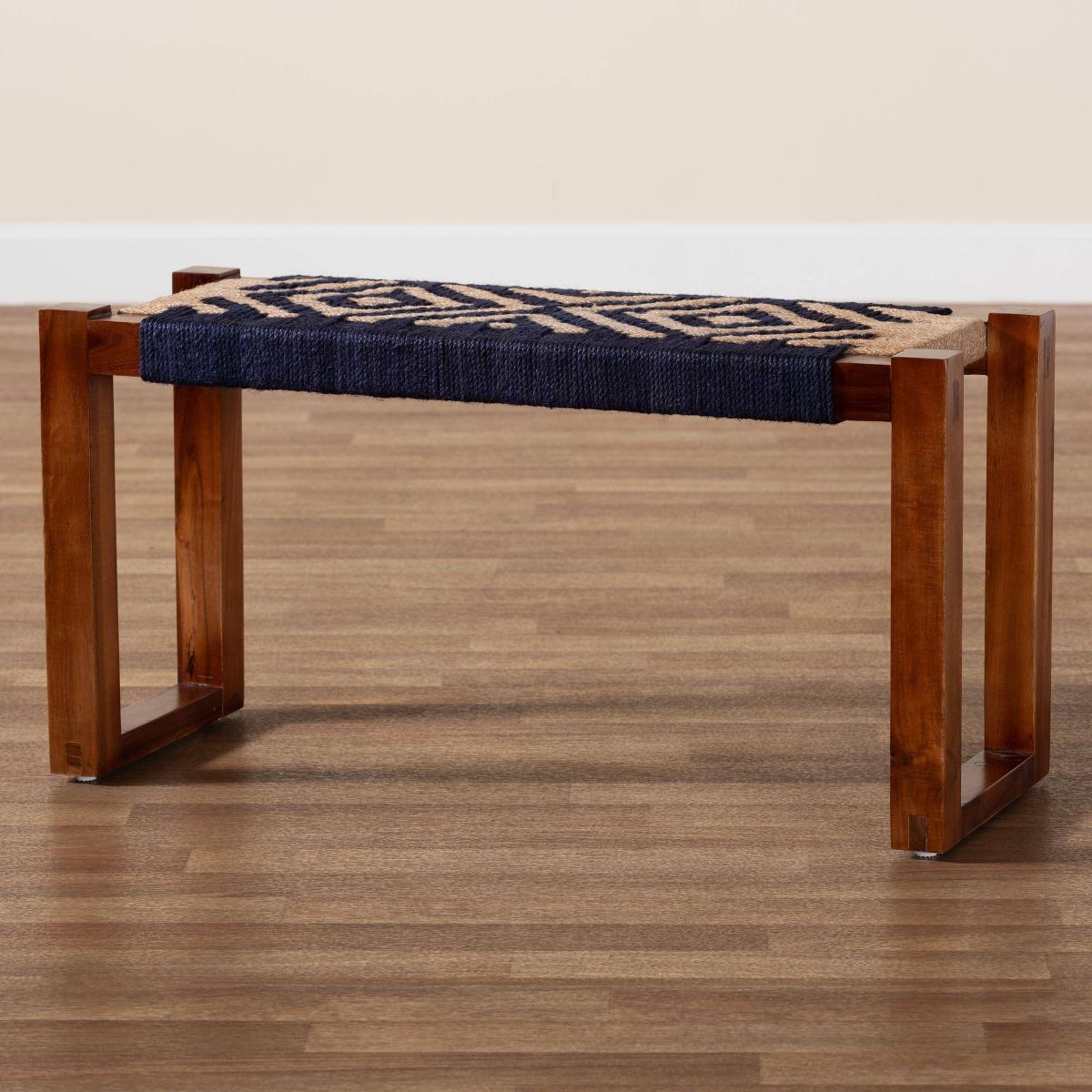 bali & pari Prunella Two Tone Seagrass and Acacia Wood Accent Bench Navy Blue/Brown/Natural Brown: Rectangular, Spot Clean, No Assembly Required - thumbnail 7