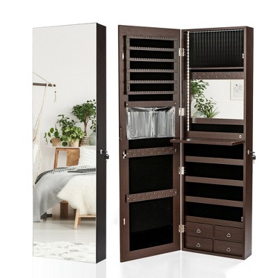 Costway Mirror Jewelry Cabinet 96 LED Lights Wall Door Mounted Armoire w/ Makeup Rack