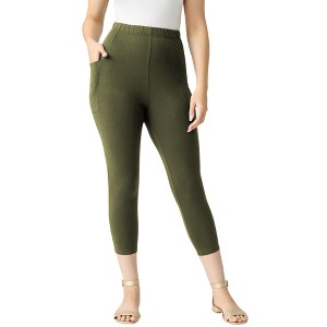 Roaman's Women's Plus Size Side-Pocket Essential Capri Legging - 1 of 4