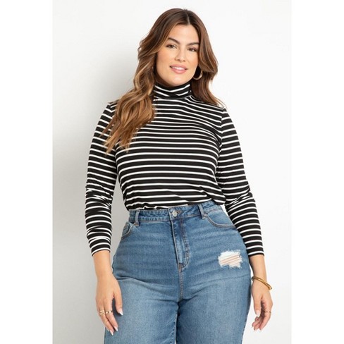 Plus size 2024 striped turtleneck