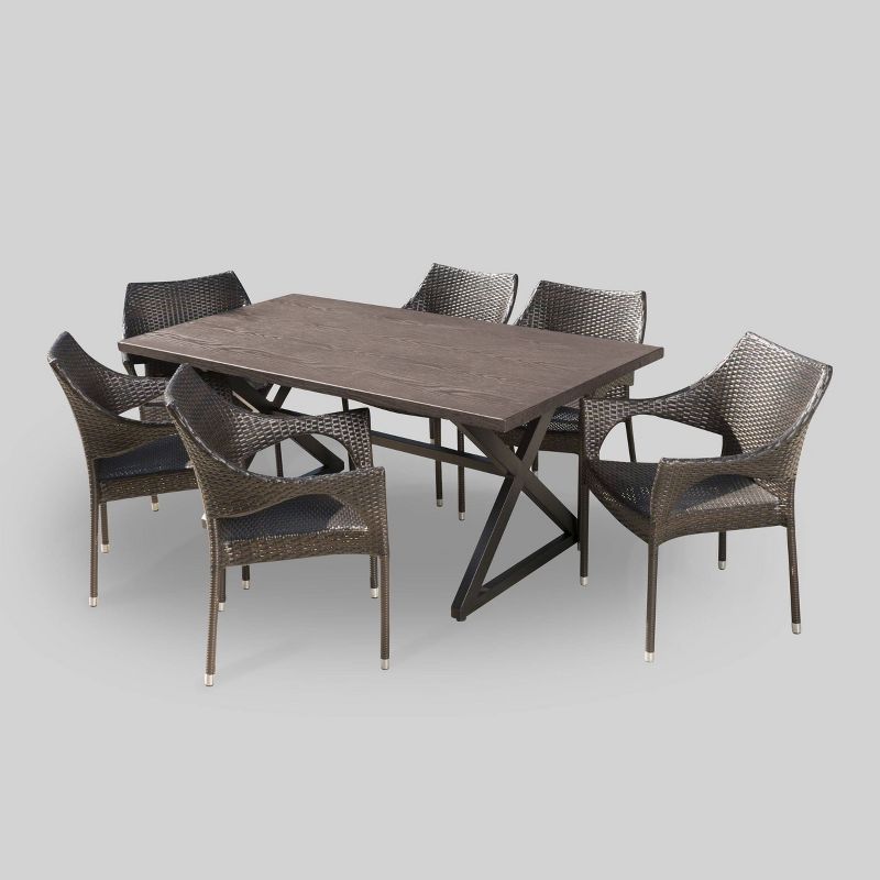 Grayson 7pc Aluminum and Wicker Dining Set - Brown - Christopher Knight Home, 3 of 9