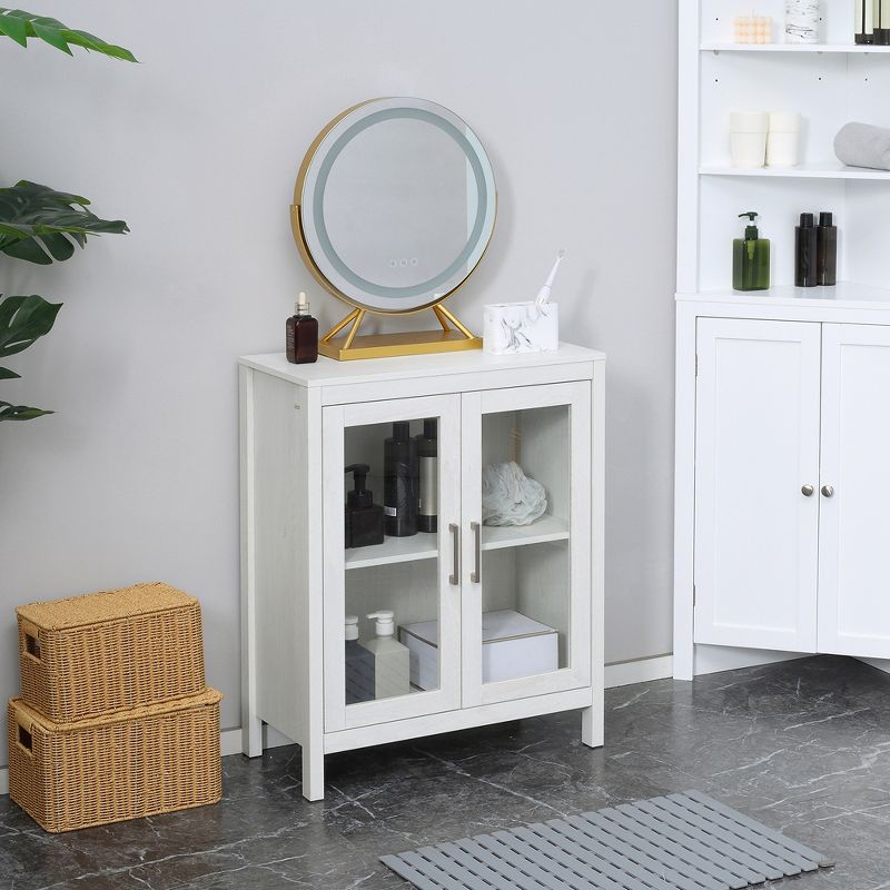 kleankin Modern Bathroom Cabinet, Bathroom Storage Organizer with Double Glass Doors and Adjustable Shelf, 3 of 8