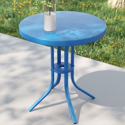 Sonkuki Patio Round Side table, Modern Industrial Style w/Metal Frame