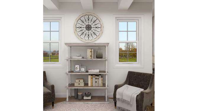 Wood Distressed Scroll Window Inspired Wall Decor with Metal Scrollwork Relief White - Olivia &#38; May, 2 of 16, play video