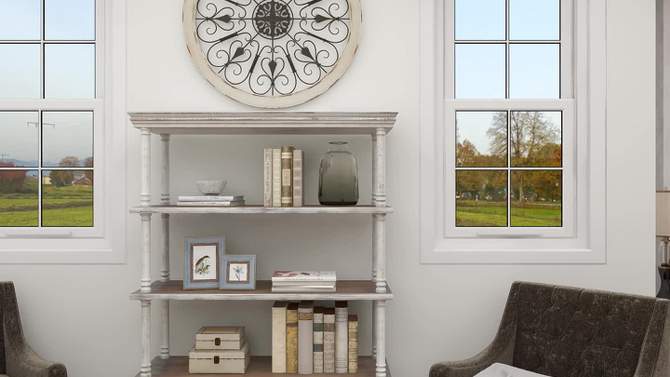 Wood Distressed Scroll Window Inspired Wall Decor with Metal Scrollwork Relief White - Olivia &#38; May, 2 of 16, play video