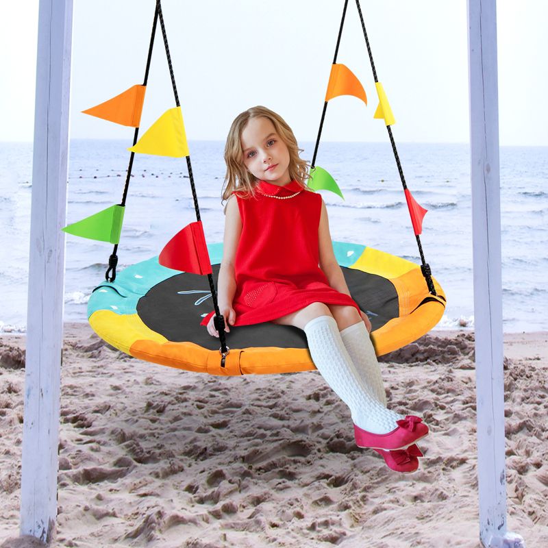 Tangkula 40" Kids Tree Saucer Round Swing with Hanging Strap Large Round Swing for Indoor&Outdoor, 3 of 10