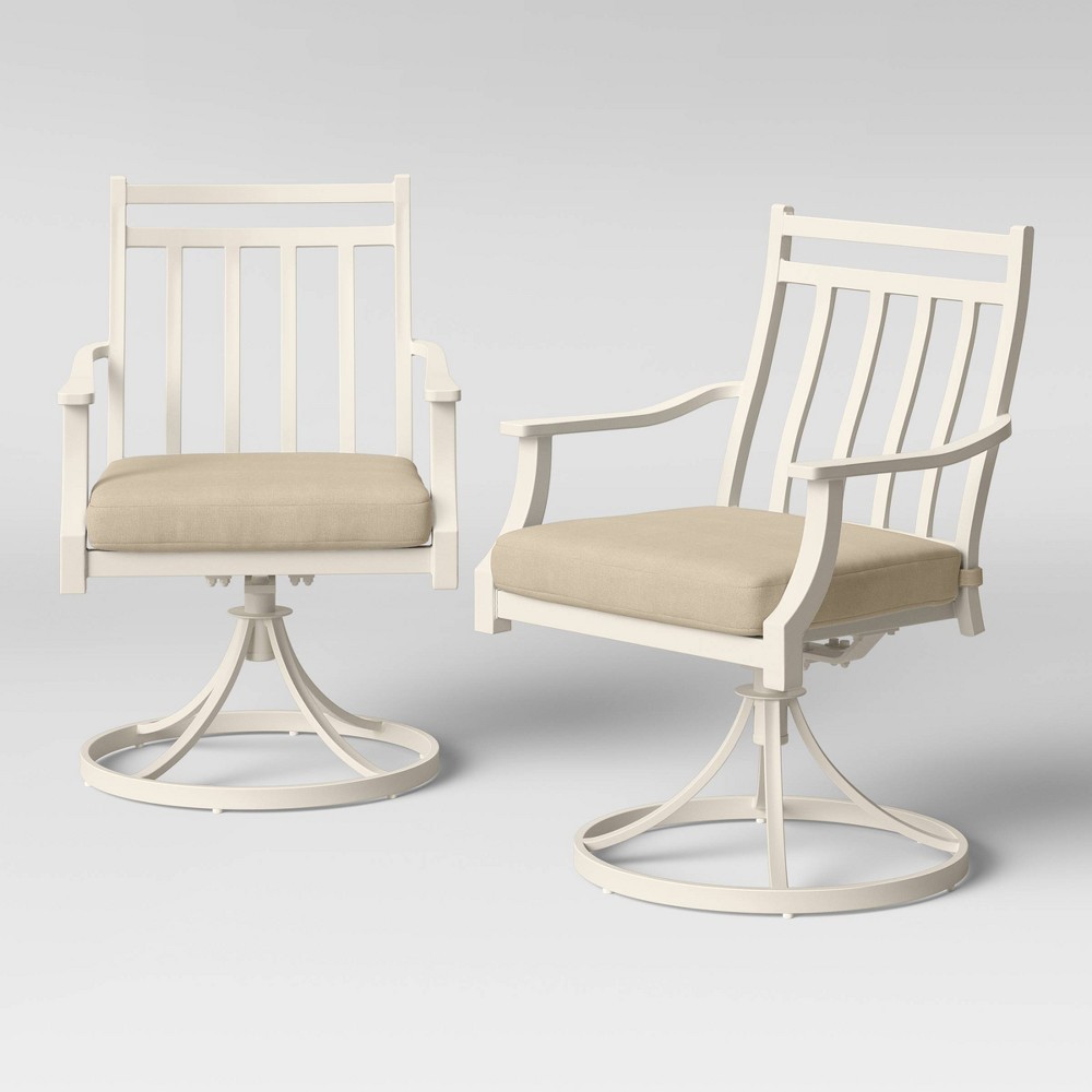 Fairmont 2pk Metal Swivel Rocking Patio Dining Chairs – White/Tan – Threshold  – Patio Decor​