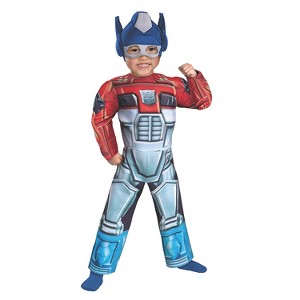 Toddler Boys' Transformers Rescue Bots Optimus Prime Muscle Jumpsuit Costume - Size 3T-4T - Red - 1 of 2