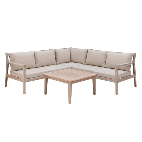 Linon 4pc Melita Acacia Sectional & Coffee Table Beige - image 1 of 4