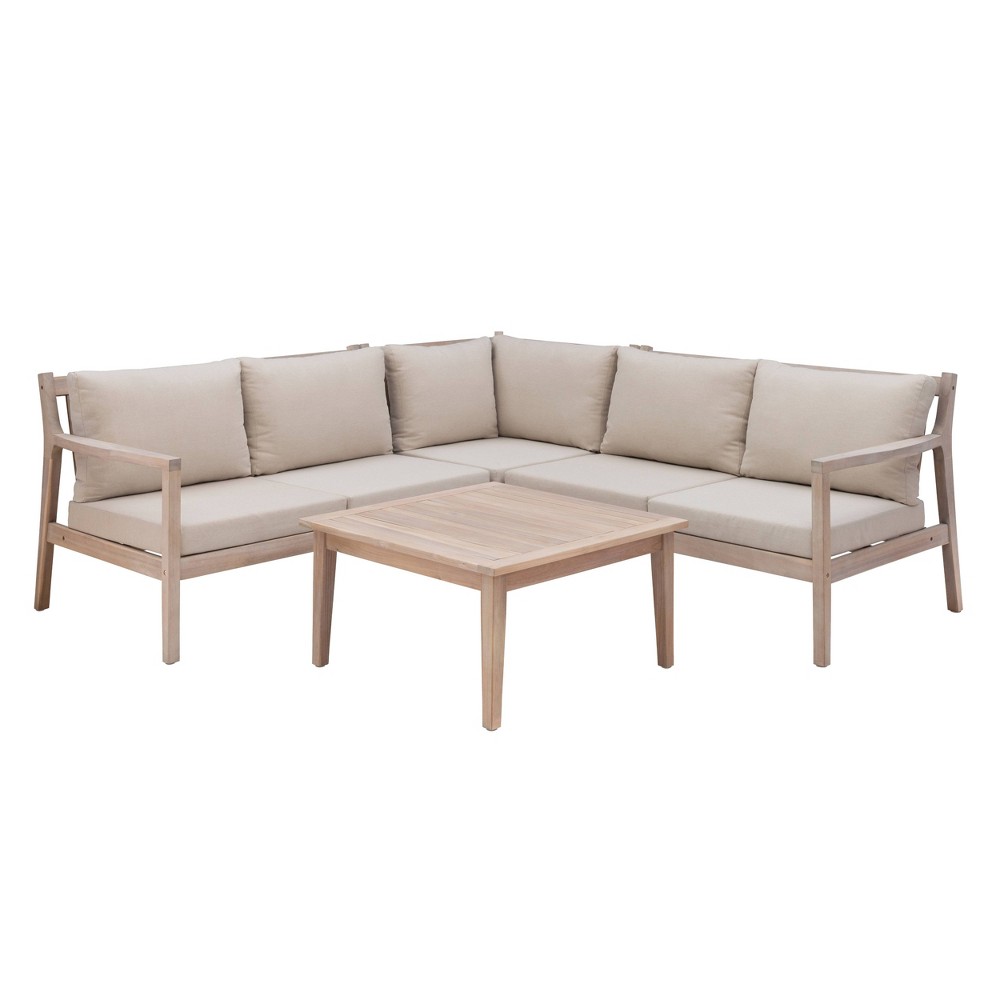 Photos - Garden Furniture Linon 4pc Melita Acacia Sectional & Coffee Table Beige 