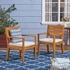 Outdoor Acacia Wood Patio Dining Chairs Set Of 2,Side Chairs With Cushions And Slatted Backrest,Wood Armrests Kitchen Chairs-Coolbibila - 2 of 4