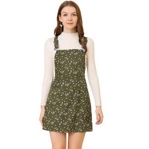 INSPIRE CHIC Women's Adjustable Strap Pinafore Bib Corduroy Overalls Floral Dress - 1 of 4