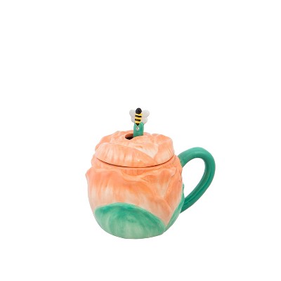 Evergreen Cypress Home Ceramic Cup 12oz Rose Shape with Lid and  Spoon