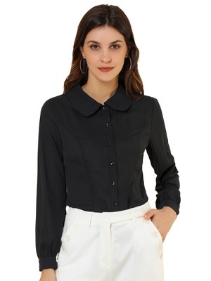 Allegra K Women's Work Peter Pan Collar Long Bishop Sleeve Button Down Shirt