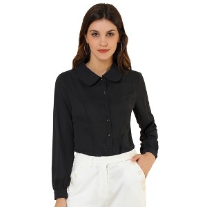 Allegra K Women's Work Peter Pan Collar Long Bishop Sleeve Button Down Shirt - 1 of 4