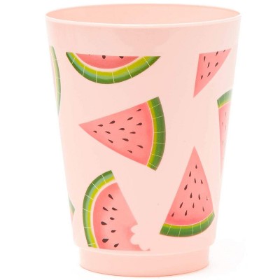 Blue Panda 16 Packs Plastic 16 oz Party Cups Watermelon Reusable Tumblers for Girls Kids Birthday, Pink