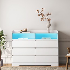 6 Drawer Dresser, White Dresser for Bedroom with LED Lights, Modern Dressers & Chests of Drawers with Sturdy Frame for Living Room, Entryway, Hallway - 1 of 1