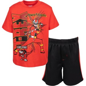Power Rangers Green Ranger Red Ranger Blue Ranger T-Shirt and Mesh Shorts Outfit Set Toddler to Big Kid - 1 of 4