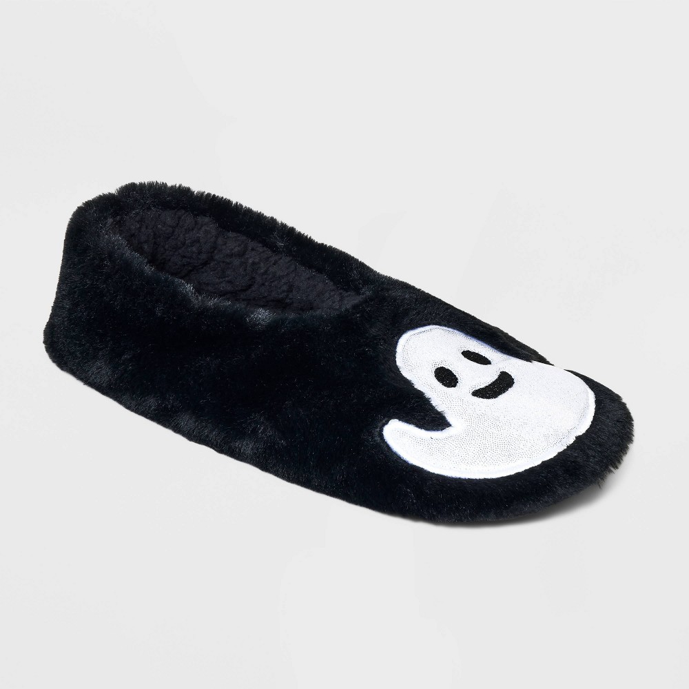 Women's Ghost Faux Fur Pull-On Slipper Socks with Grippers - Hyde & EEK! Boutique™ Black/White M/L