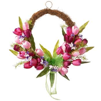20" Artificial Tulip Twig Wreath Pink - National Tree Company