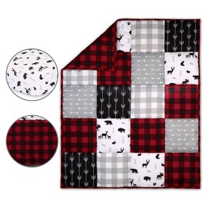 The Peanutshell Buffalo Plaid Woodland Theme Baby Crib Bedding Set - Red/Black/Gray - 3pc - 1 of 3