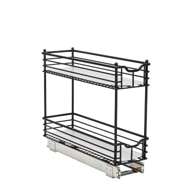 Black Steel 2-Tier Pull-Out Storage Organizer with Plastic Liners