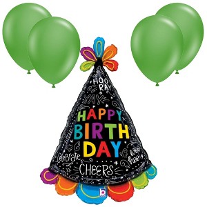 LoonBalloon 31 Inch Party Hat Birthday Balloon with 4 latex balloon- Festive & Fun - 1 of 3
