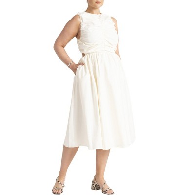ELOQUII Women's Plus Size Shirred Bodice Midi Dress