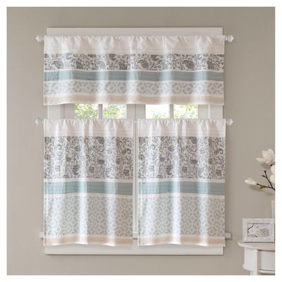 Paisley Aqua and White Cotton Rod Pocket Valance