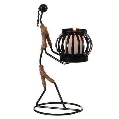 Black Wire Figure Candle Holder with Rope Accents