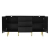 Wood Accent Sideboard Storage Cabinet, Modern Sideboard W/Geometric Line Design Doors, Conical Metal Legs, Kitchen Storage Cabinet W/Central Drawers - 2 of 4