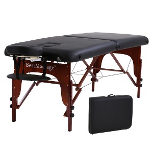FDW Massage Table SPA Bed Height Adjustable 2 Fold Massage Table 73 Inch Long 28 Inch Wide PU Portable Salon Bed Deluxe Backpack Reiki Table,Black - 1 of 4