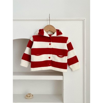 MyKids-Usa Arrival Baby Kids Girls Striped Color Patchwork Single Breasted Knitwear Hoodie