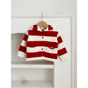 MyKids-Usa Arrival Baby Kids Girls Striped Color Patchwork Single Breasted Knitwear Hoodie - 1 of 4