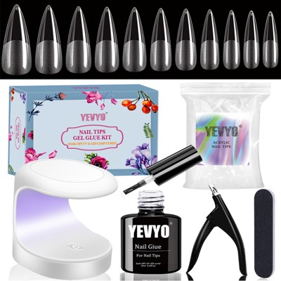 Stiletto Half-Matte Stiletto Fake Nails Tips and Glue Kit with Portable UV Nail Lamp On Fake Nails - Half-Matte