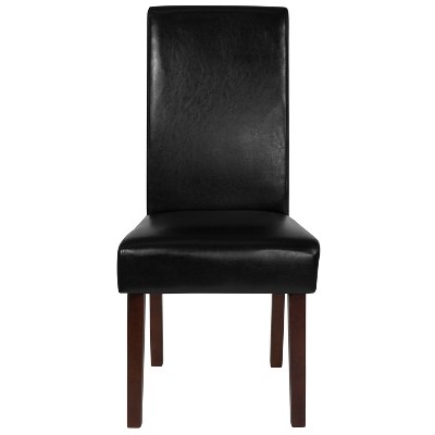 Set of 6 Black LeatherSoft Parsons Dining Chairs with Mahogany Legs