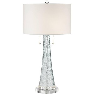 Possini Euro Design Miriam Coastal Table Lamp with Round Riser 29 1/2" Tall Blue Glass White Drum Shade for Bedroom Living Room Bedside Nightstand - 1 of 4
