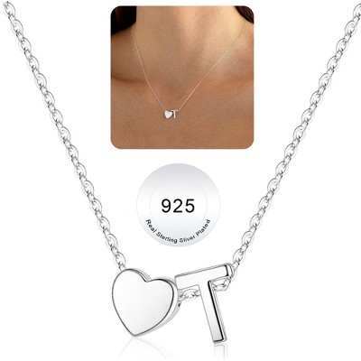 Turandoss S925 Sterling Silver Heart Initial Necklace for Women Girls, Silver Letter Heart Pendant Necklace, Birthday Gifts for Women Girls, 16+3In