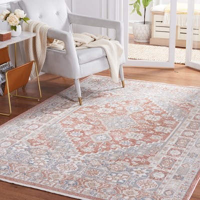 Blair Vintage Rose & Grey Hand-Knotted Synthetic Area Rug, 59"x84"