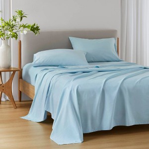 510 Design Twin Cotton 144 Thread Count 100% Cotton Solid Sheet Set Light Blue - 1 of 4