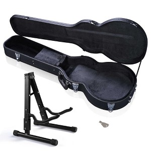 Yescom Electric Guitar Hard Case for LP Les Paul Style w/ Folding Guitar Floor Stand Black-PU & Stand - 1 of 4