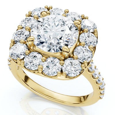 Pompeii3 Certified 3 1/2ct Cushion Halo Diamond Engagement Ring 14k Gold or Pt Lab Created